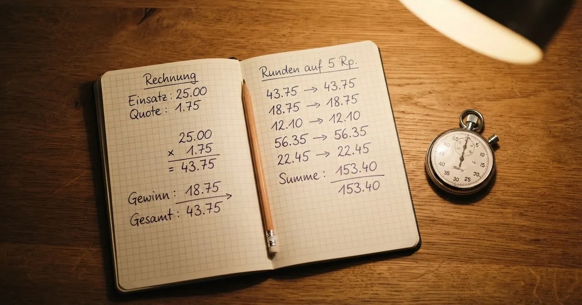 Ein aufgeschlagenes Notizbuch mit handschriftlichen Notizen und Skizzen liegt neben einer Stoppuhr auf einem Holztisch.