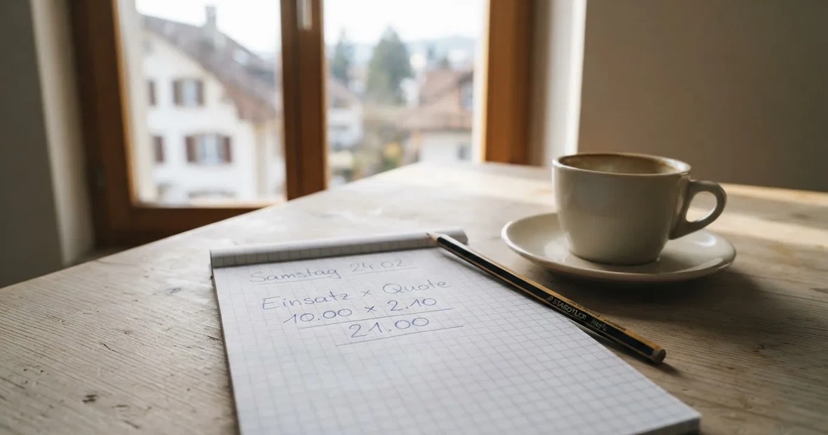 Ein Taschenrechner und ein Bleistift liegen auf kariertem Papier neben einer Tasse Kaffee, ein Fensterplatz mit Tageslicht.
